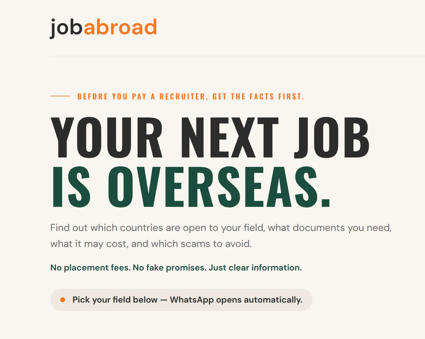 jobabroad.co.za landing hero: "Your next job is overseas"
