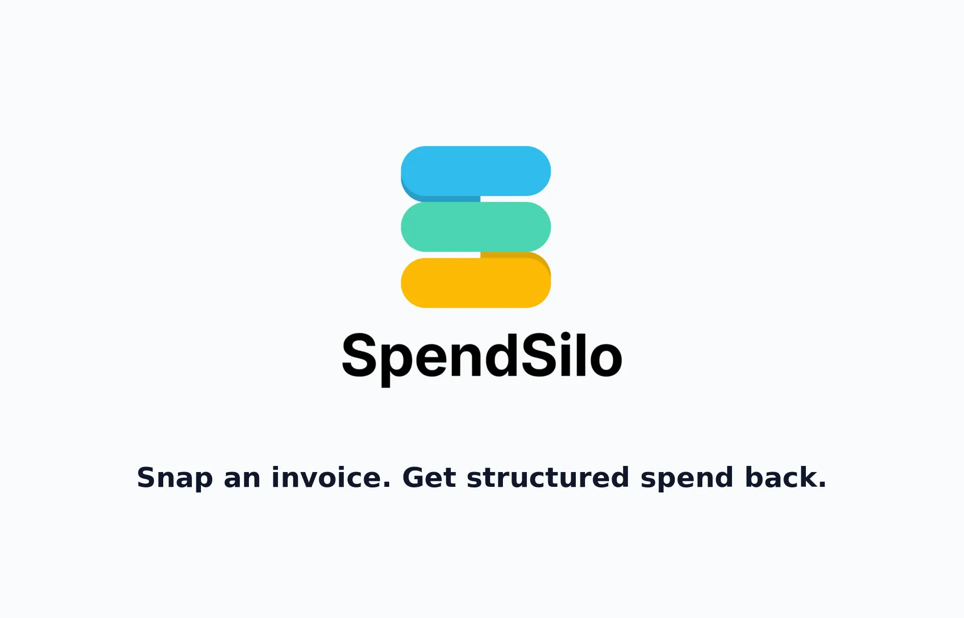 SpendSilo hero: the stacked SpendSilo logo over the line "Snap an invoice. Get structured spend back."